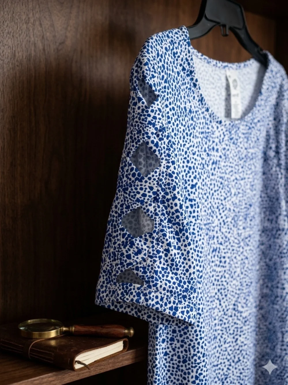 Ruby Rd. Blue Micro Polka Dot Cold Shoulder Shift Dress Large